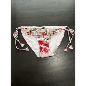 Turquoise Couture Pink White Floral Tie Side Bikini Bottoms Medium NWT Swimwear‎